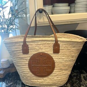 Tory Burch Ella Straw Basket Tote Bag Large Natural Color